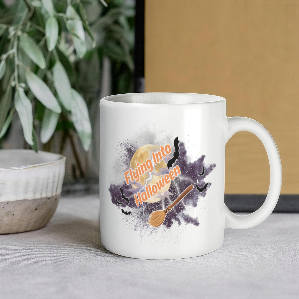 Flying Into Halloween White Mug (11 oz, One-Sided Print)