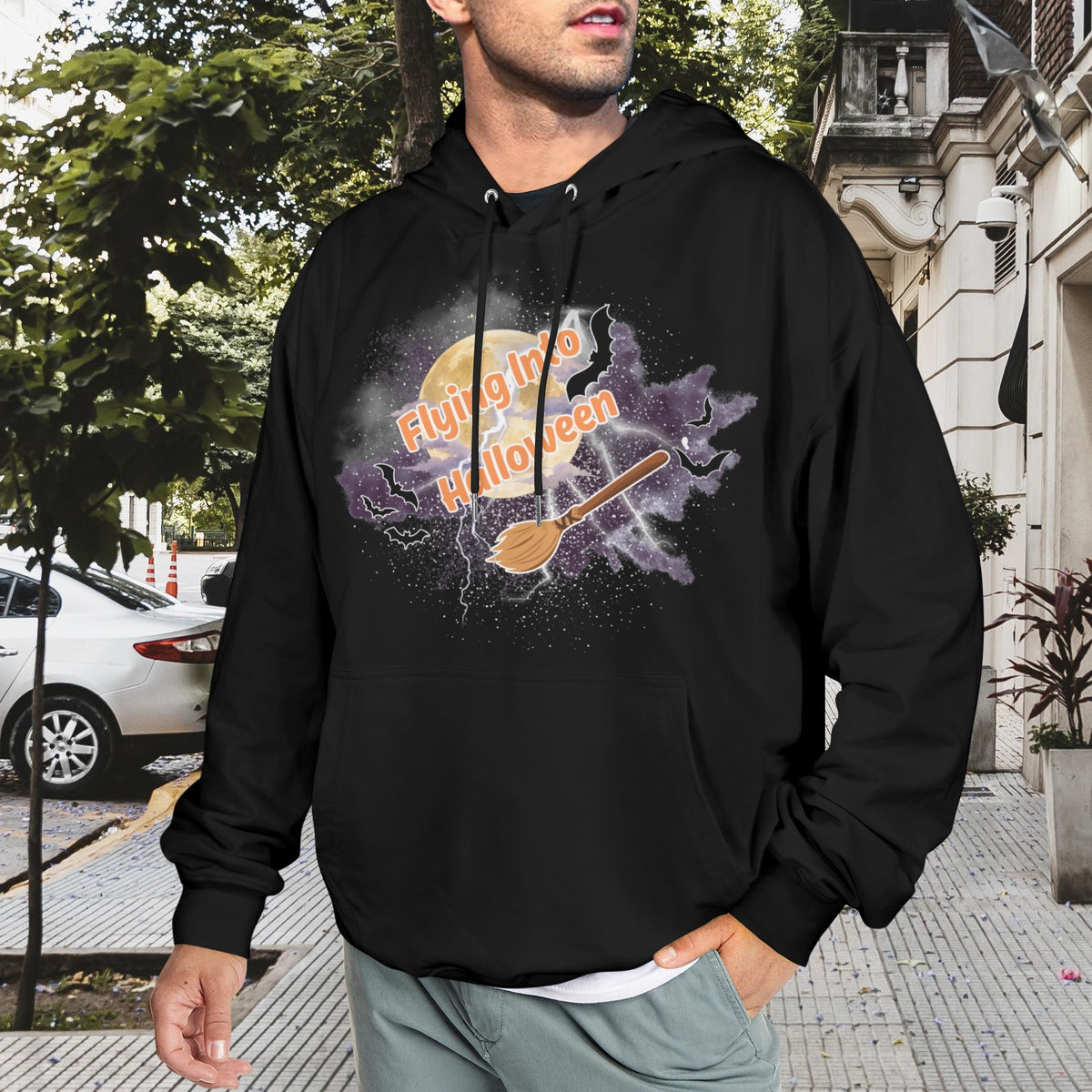 Flying Into Halloween Men's Polyester Hoodie