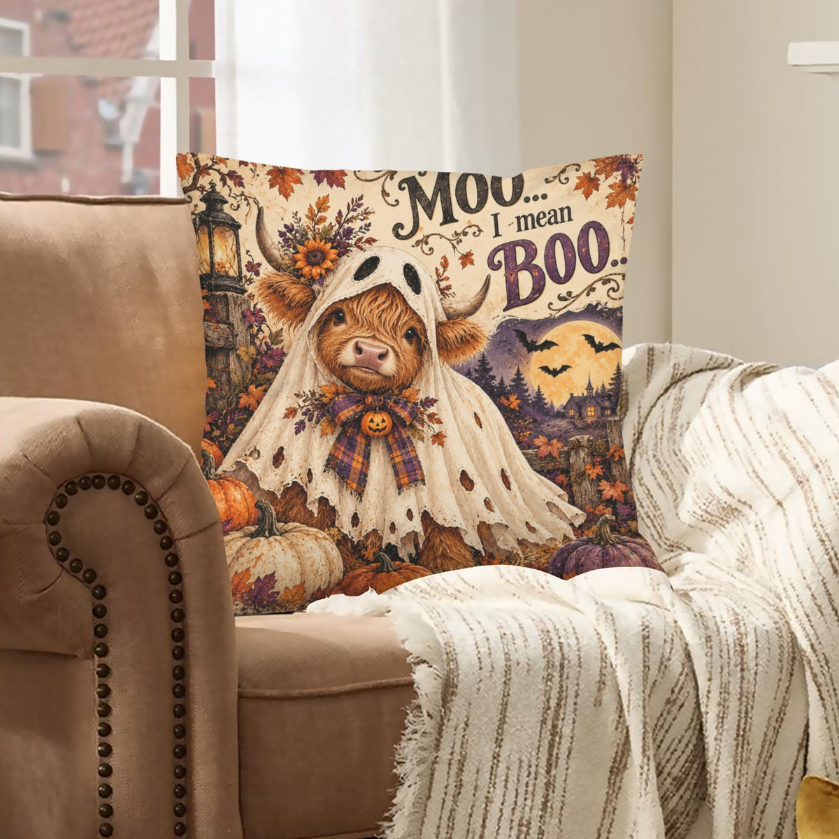 Moo I Mean Boo Velvet Pillow Cover, 18x18