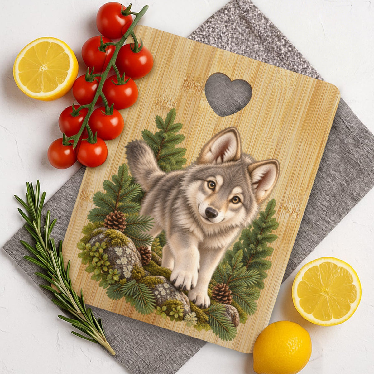 Wolf Cub Heart-Shaped Cutout Cutting Board