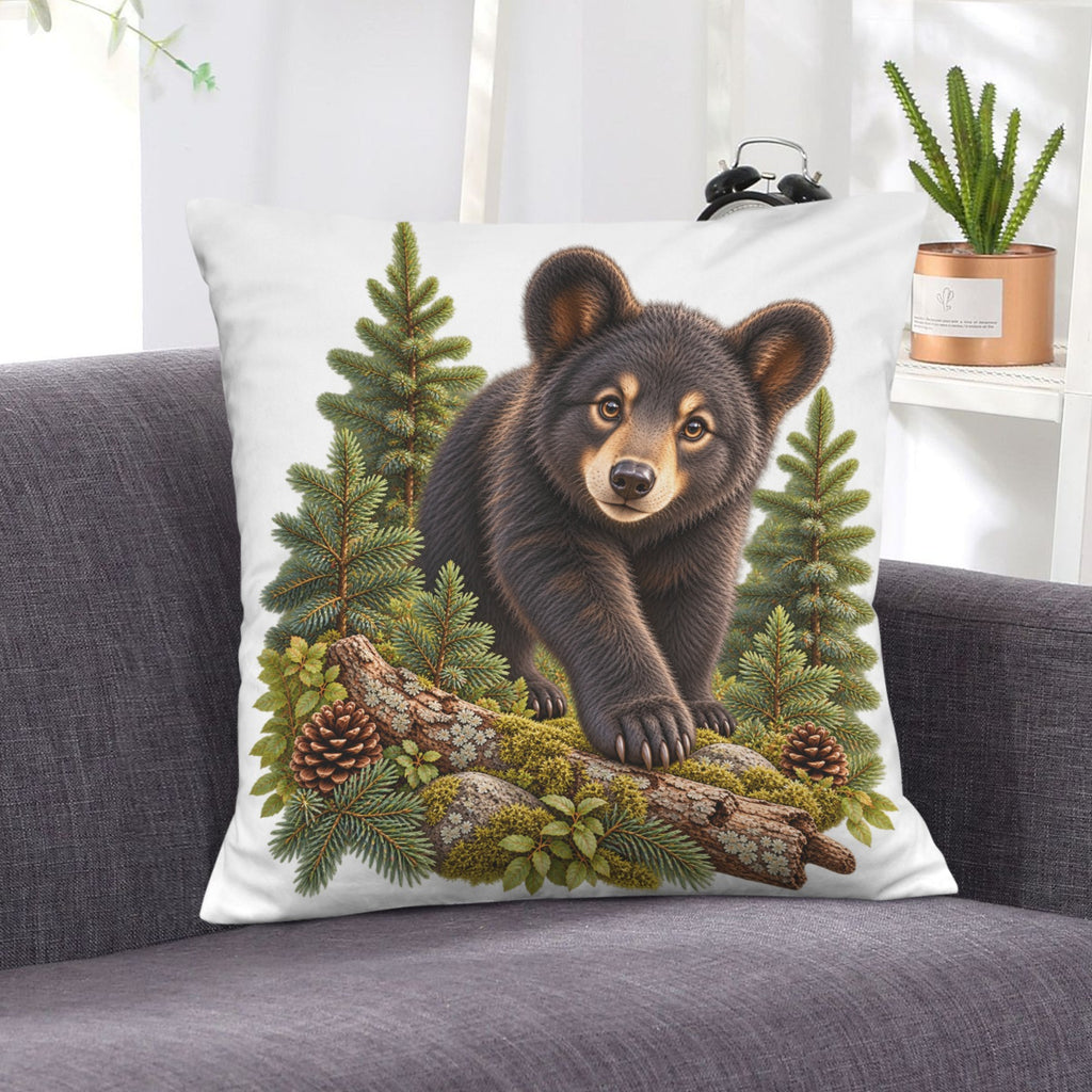Black Bear Cub Velvet Pillow Case 18 x 18 inch (One Side)
