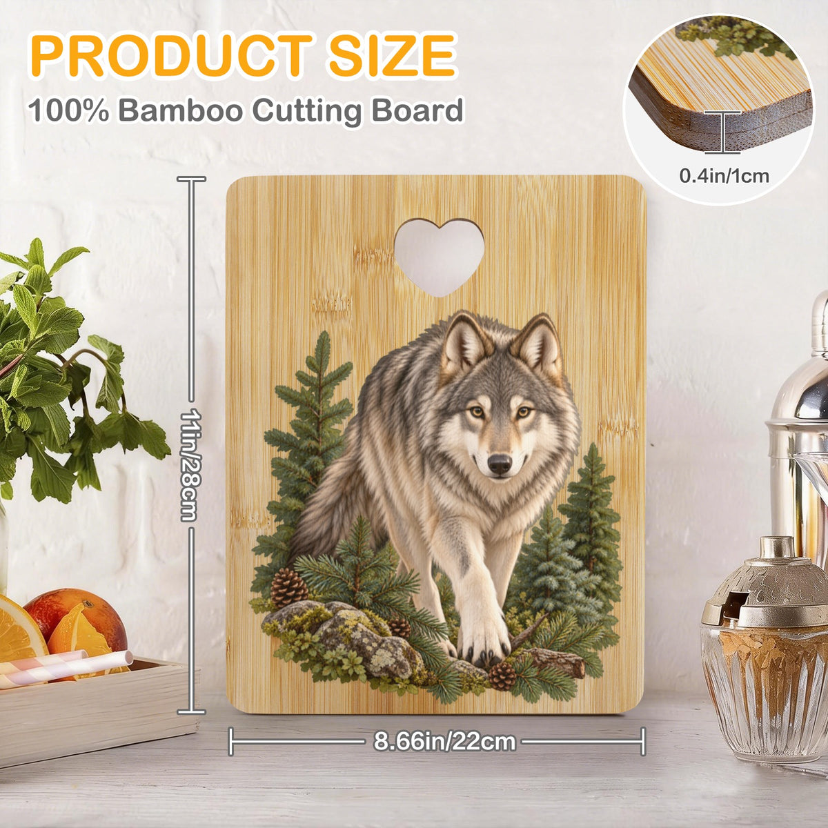 Wolf Heart-Shaped Cutout Cutting Board