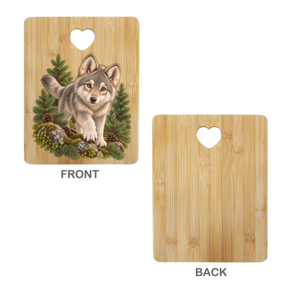 Wolf Cub Heart-Shaped Cutout Cutting Board