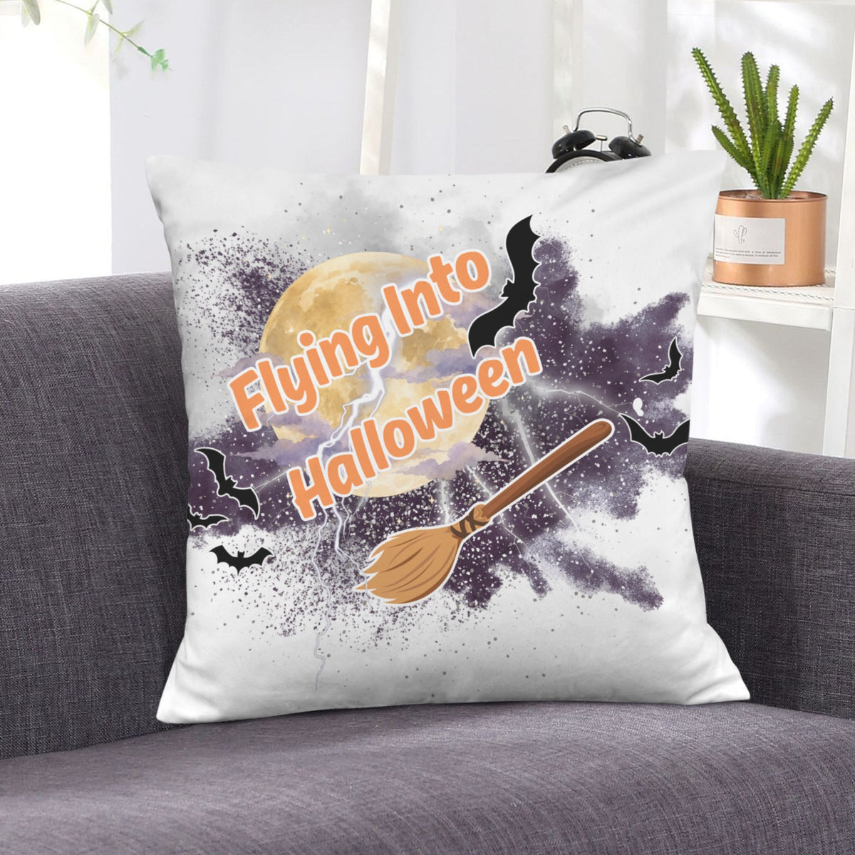 Flying Into Halloween Velvet Pillow Case 18 x 18 inch (One Side)