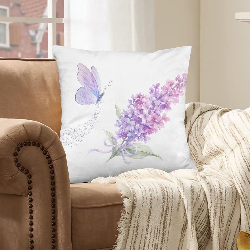 Lilac Butterfly Velvet Pillow Case 18 x 18 inch (One Side)