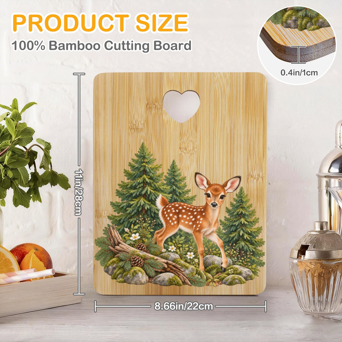 Fawn Heart-Shaped Cutout Cutting Board