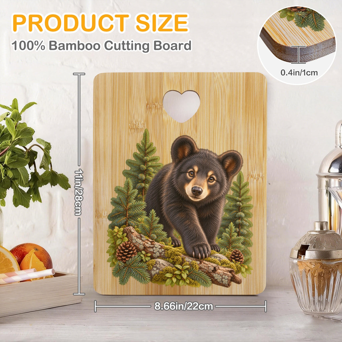 Bear Cub Heart-Shaped Cutout Cutting Board