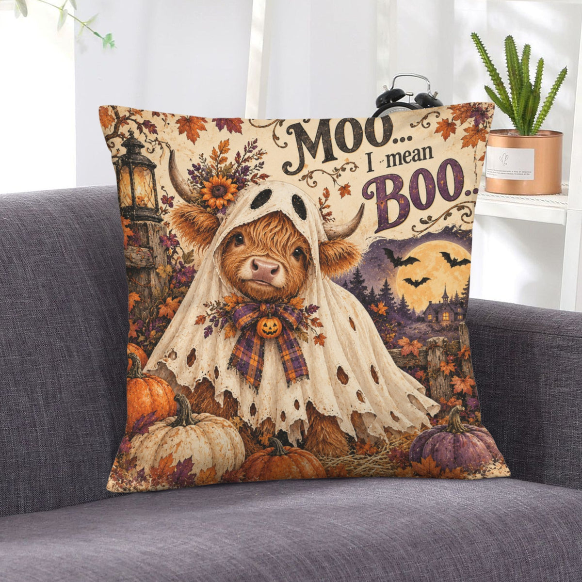 Moo I Mean Boo Velvet Pillow Cover, 18x18