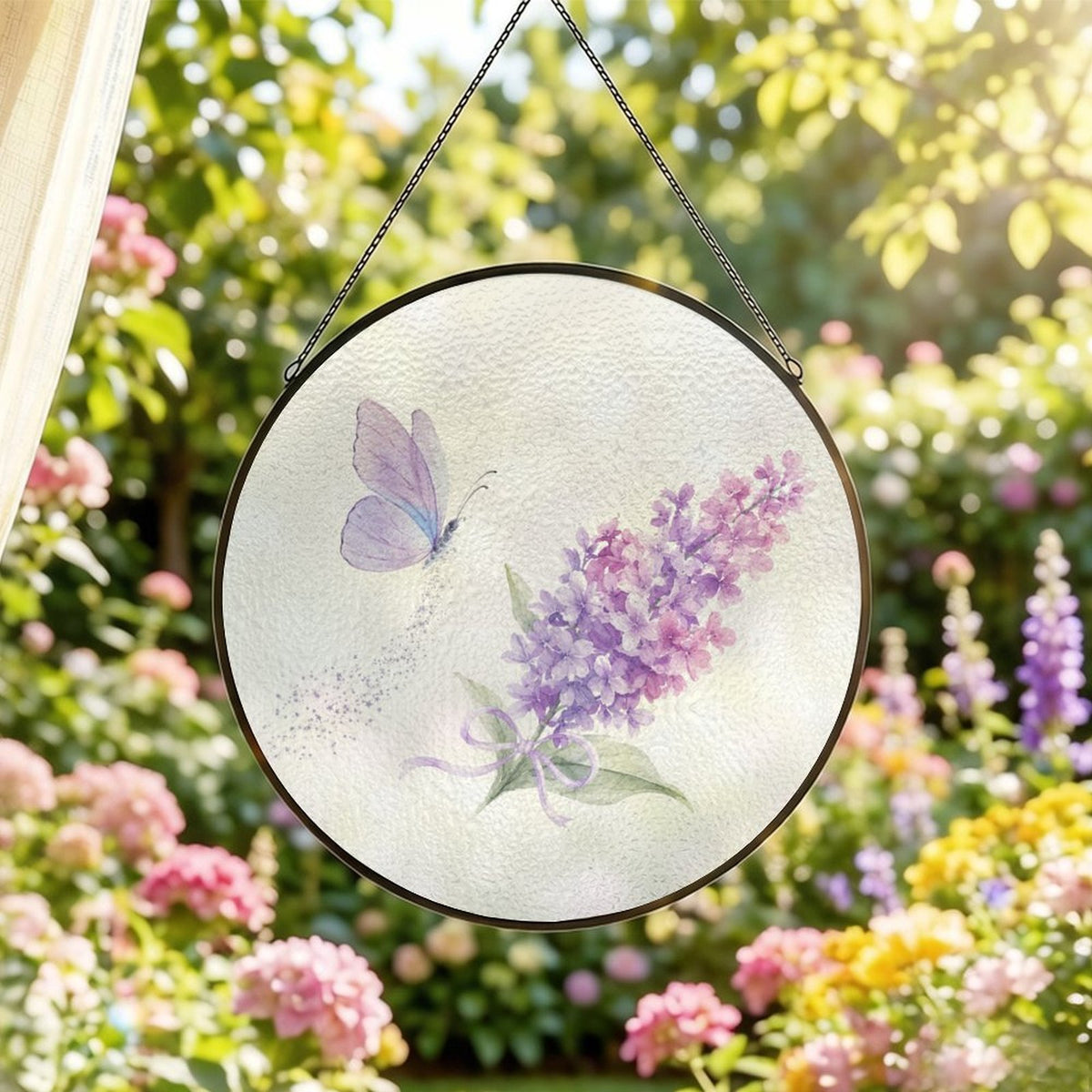 Lilac Butterfly Glass Suncatcher
