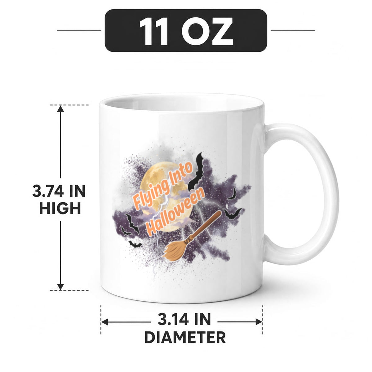 Flying Into Halloween White Mug (11 oz, One-Sided Print)
