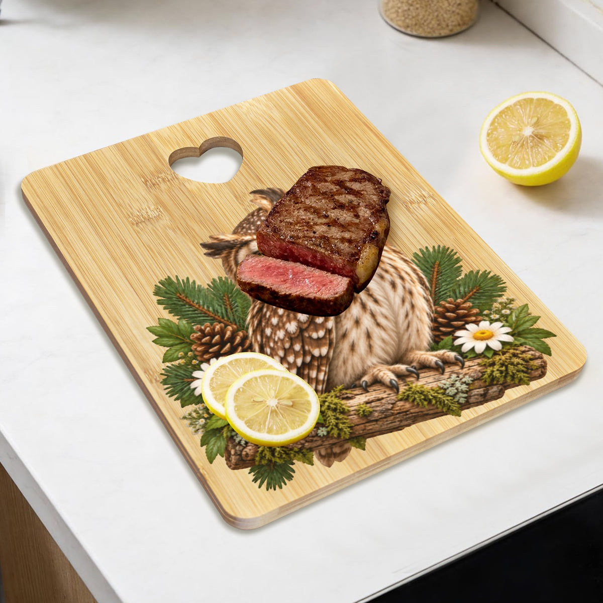 Owl Heart-Shaped Cutout Cutting Board
