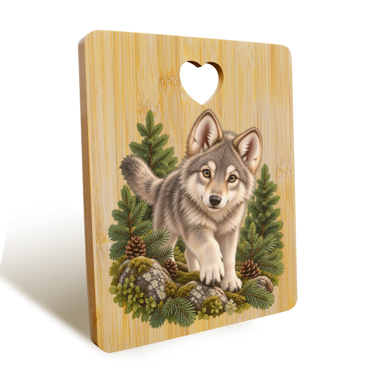 Wolf Cub Heart-Shaped Cutout Cutting Board