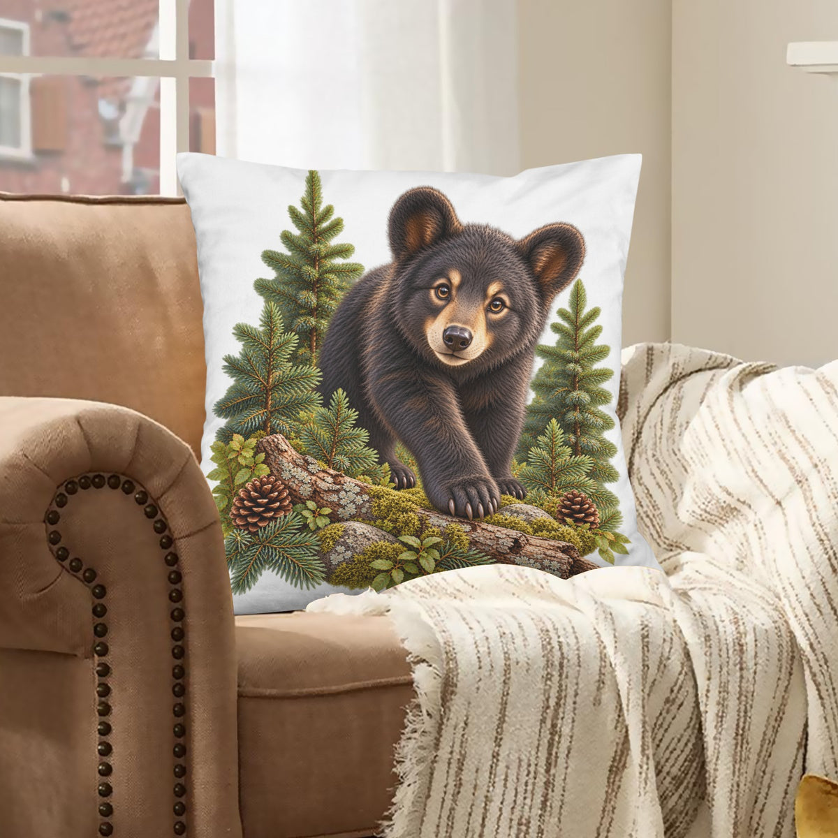Black Bear Cub Velvet Pillow Case 18 x 18 inch (One Side)