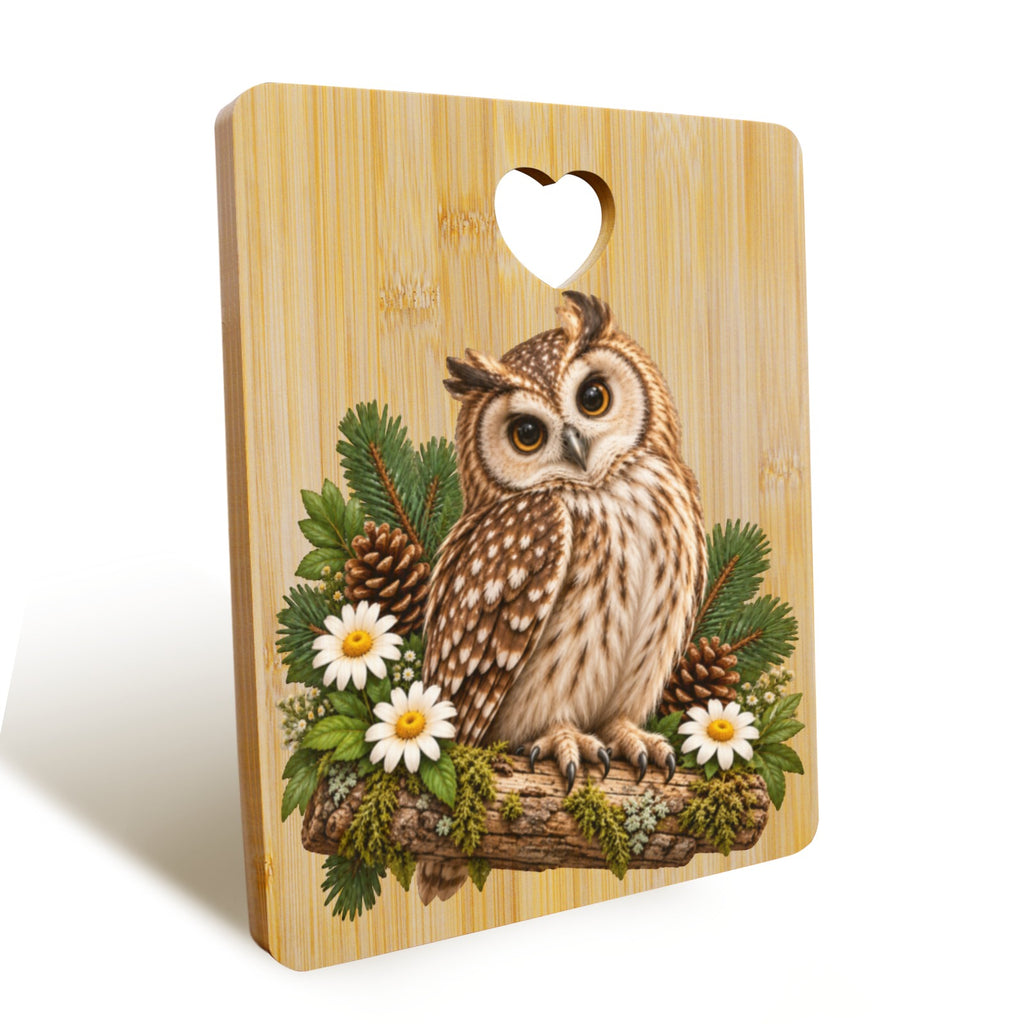 Owl Heart-Shaped Cutout Cutting Board