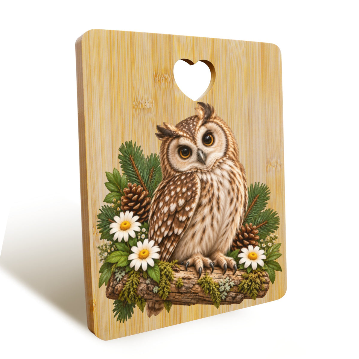 Owl Heart-Shaped Cutout Cutting Board