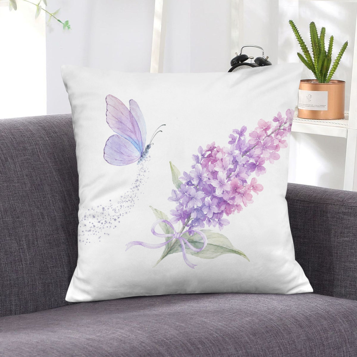 Lilac Butterfly Velvet Pillow Case 18 x 18 inch (One Side)