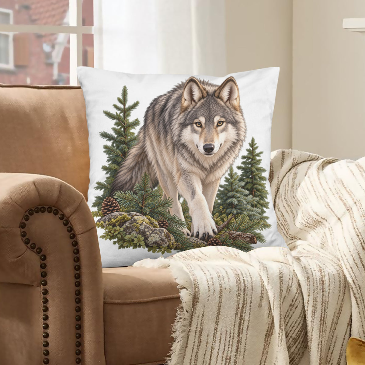Wolf Velvet Pillow Case 18 x 18inch (One Side)