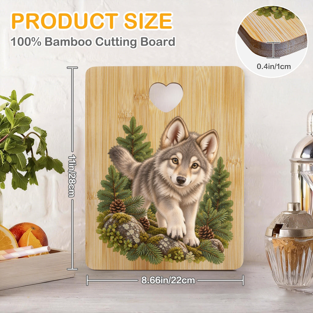 Wolf Cub Heart-Shaped Cutout Cutting Board