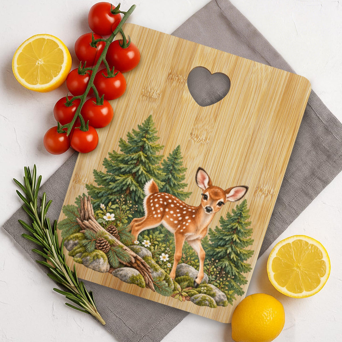 Fawn Heart-Shaped Cutout Cutting Board