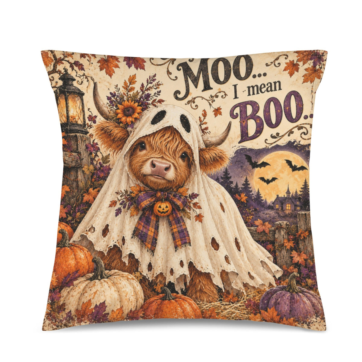 Moo I Mean Boo Velvet Pillow Cover, 18x18