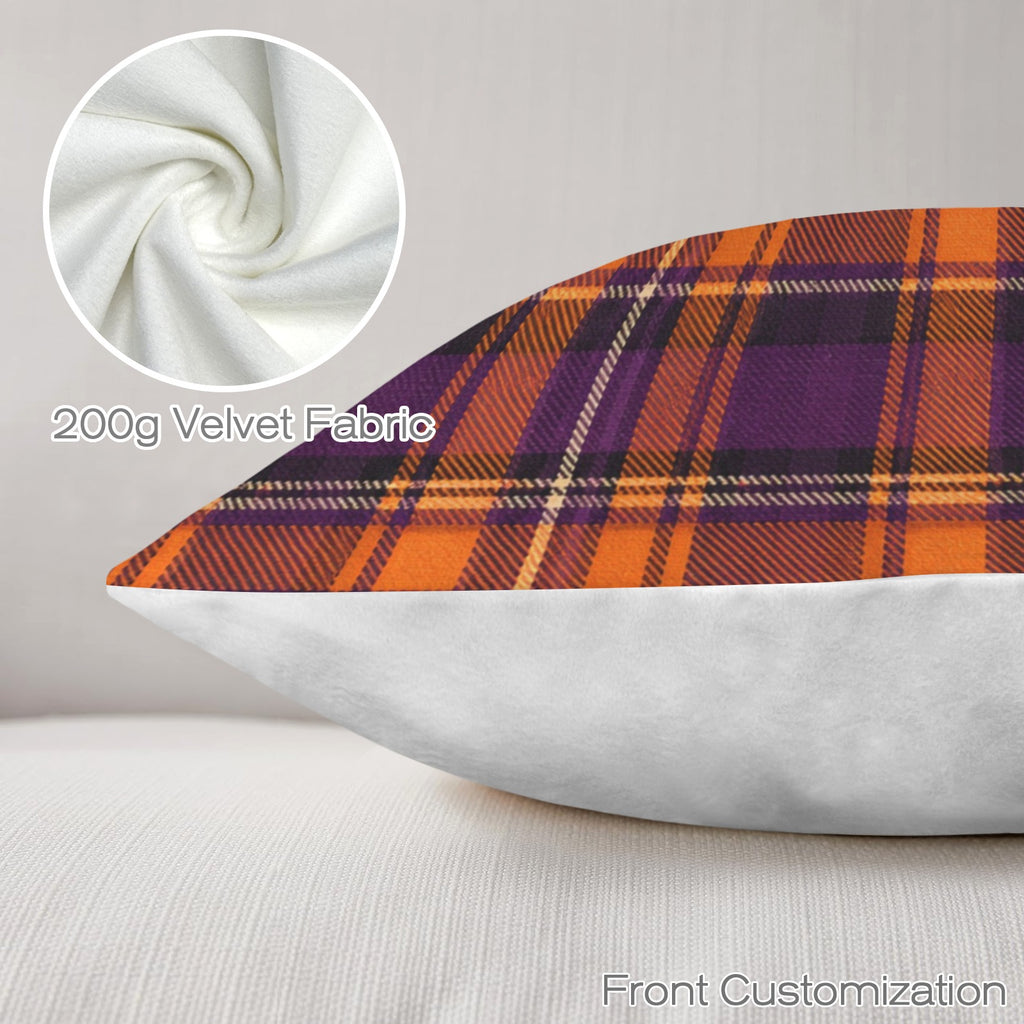 Plum & Orange Tartan Velvet Pillow Cover, 18x18