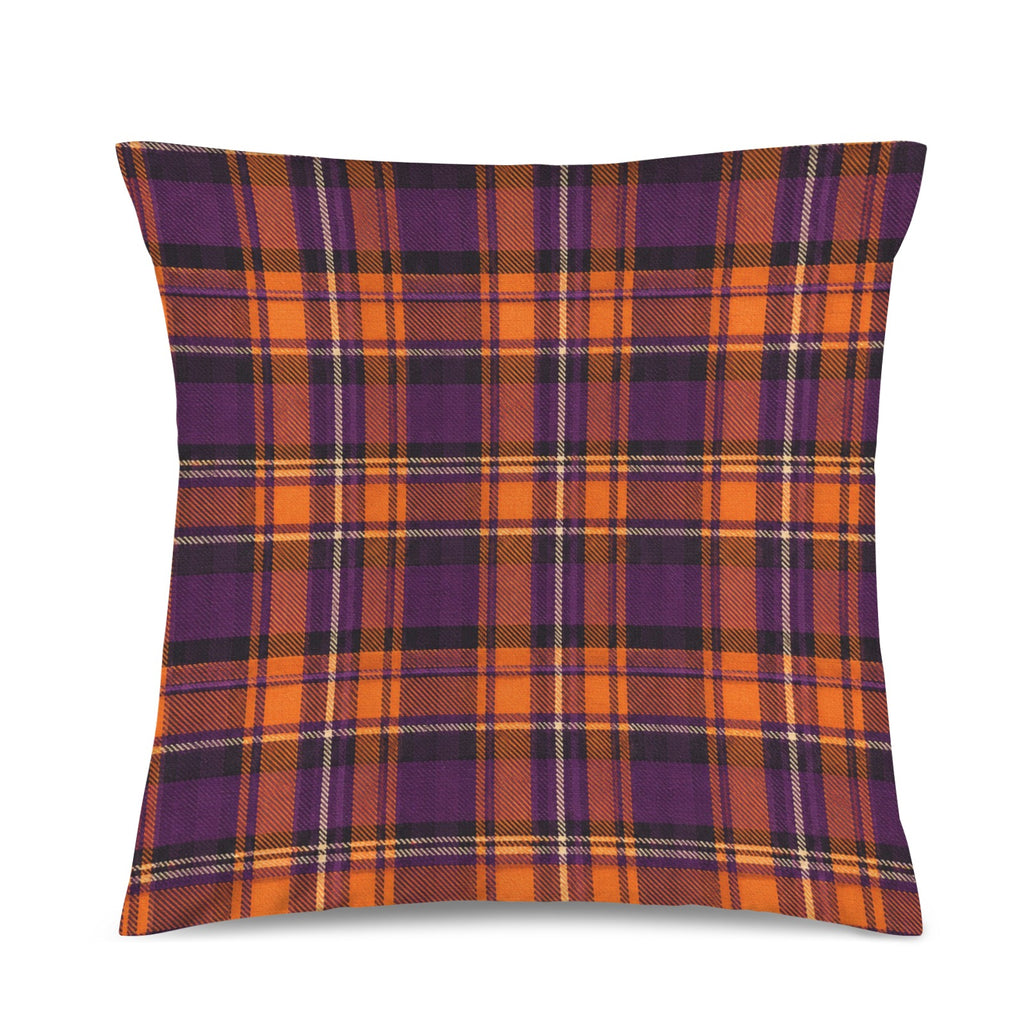 Plum & Orange Tartan Velvet Pillow Cover, 18x18