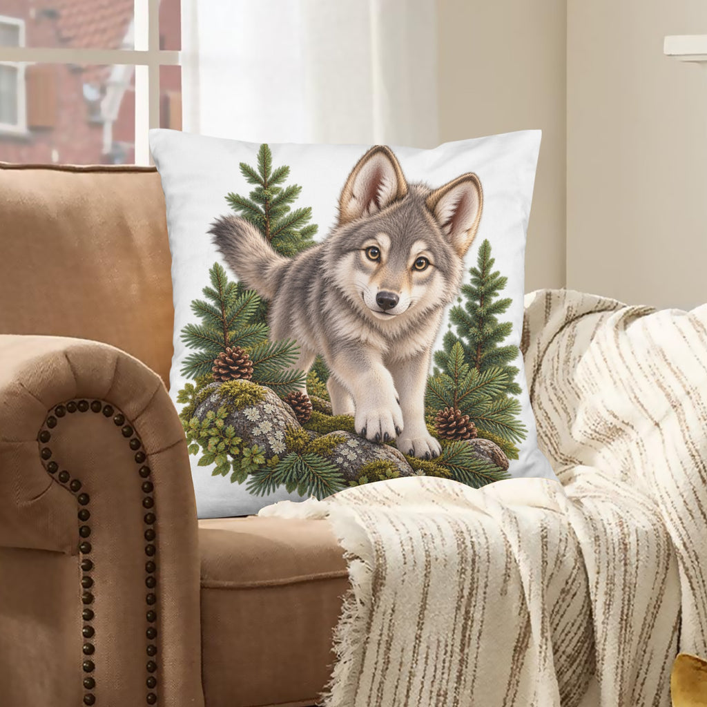 Wolf Cub Velvet Pillow Case 18 x 18 inch (One Side)