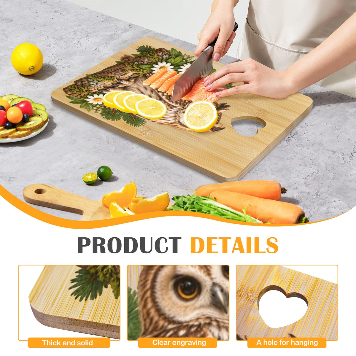 Owl Heart-Shaped Cutout Cutting Board