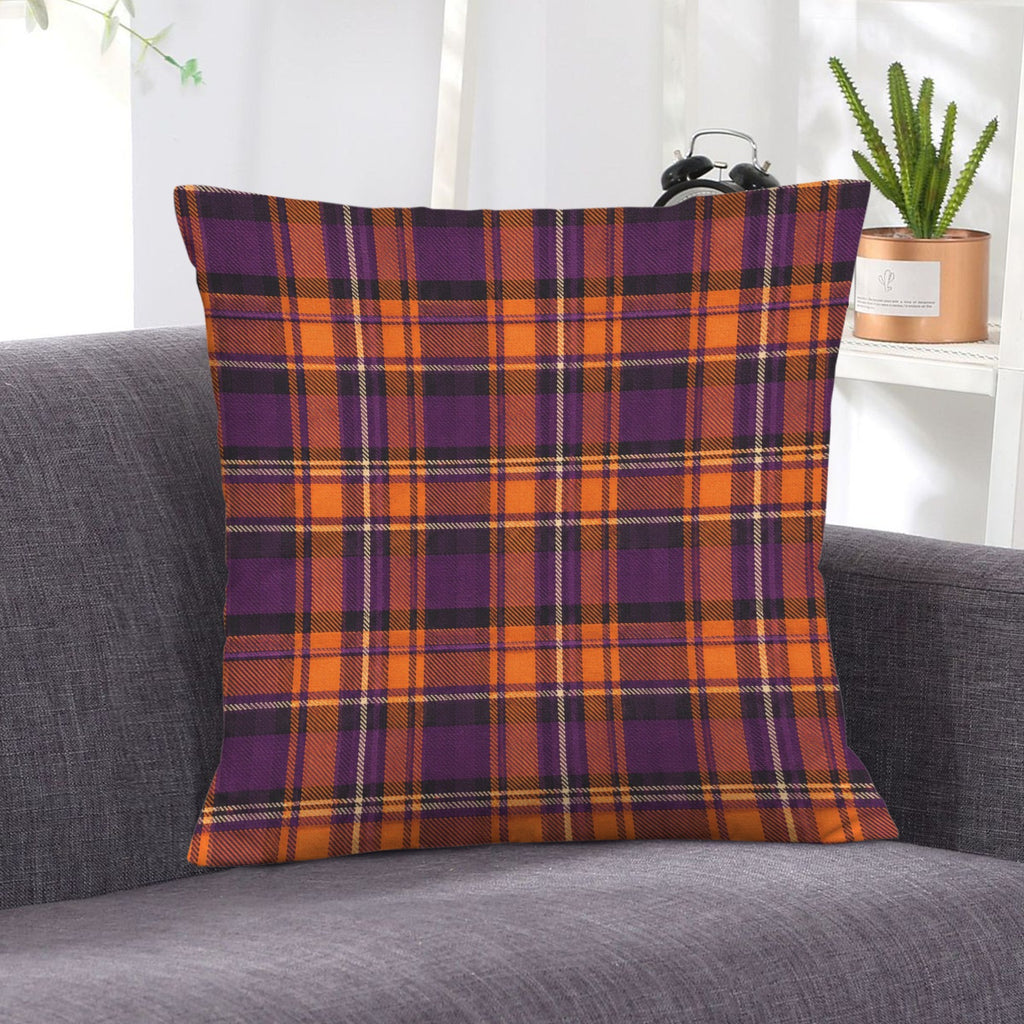 Plum & Orange Tartan Velvet Pillow Cover, 18x18