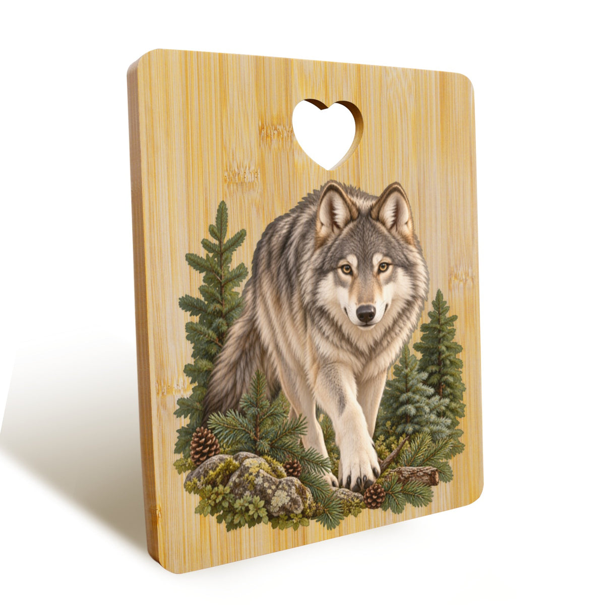 Wolf Heart-Shaped Cutout Cutting Board