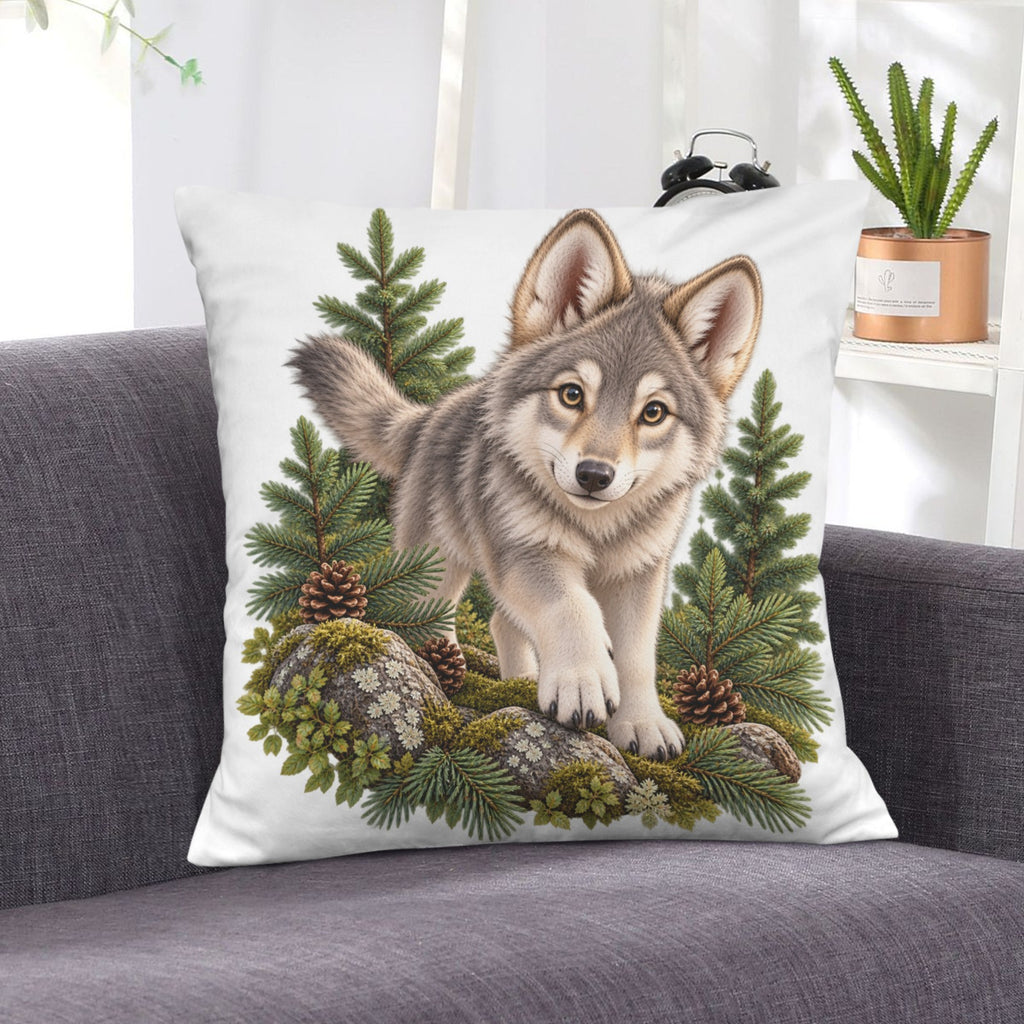 Wolf Cub Velvet Pillow Case 18 x 18 inch (One Side)