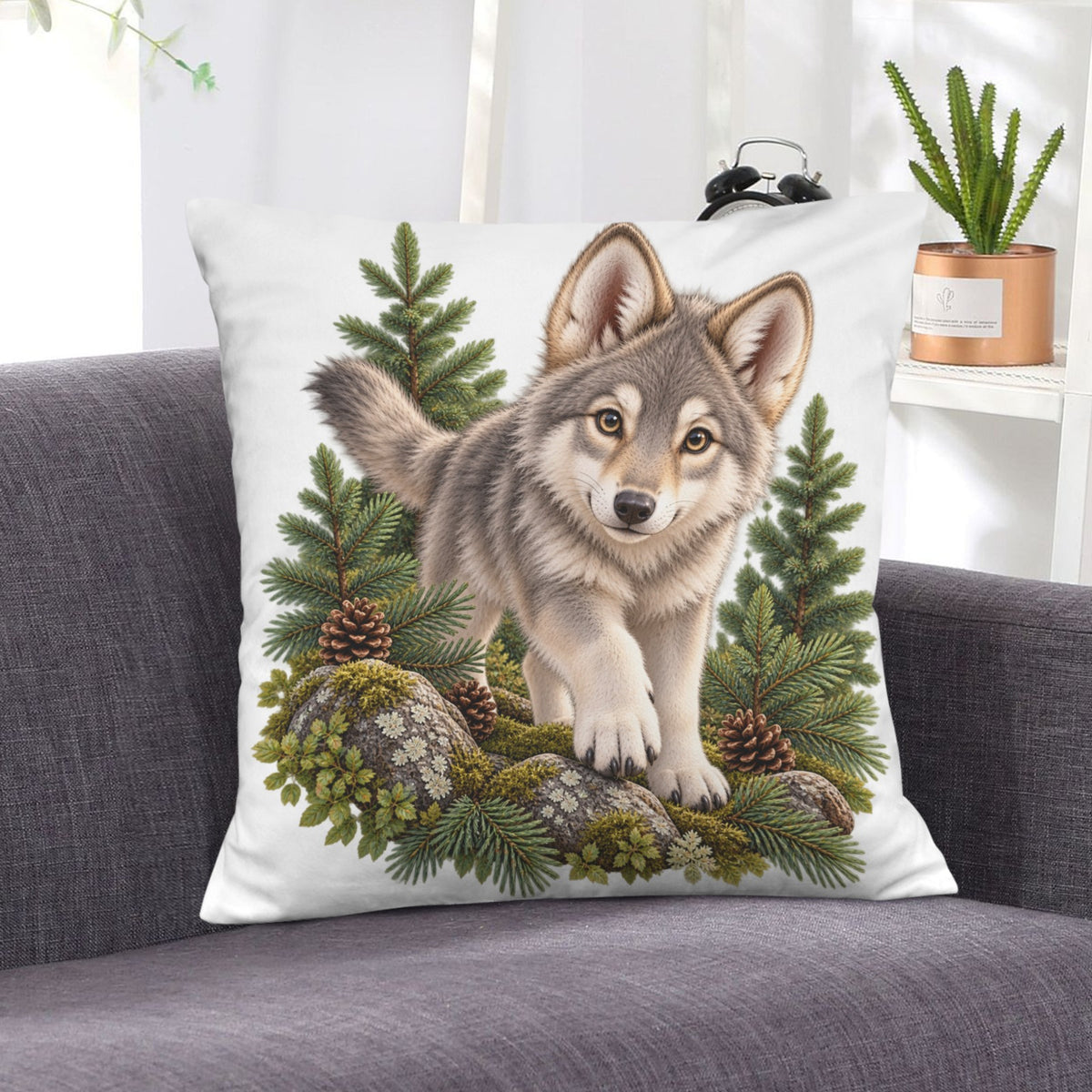 Wolf Cub Velvet Pillow Case 18 x 18 inch (One Side)