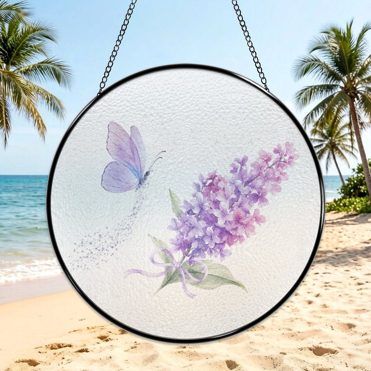 Lilac Butterfly Glass Suncatcher