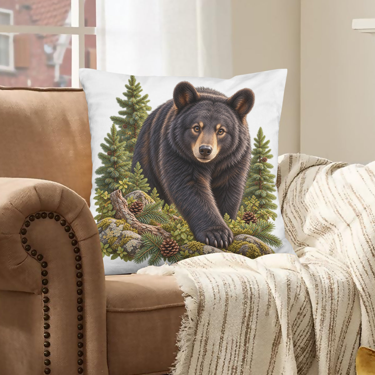 Black Bear Velvet Pillow Case 18 x 18 inch (One Side)