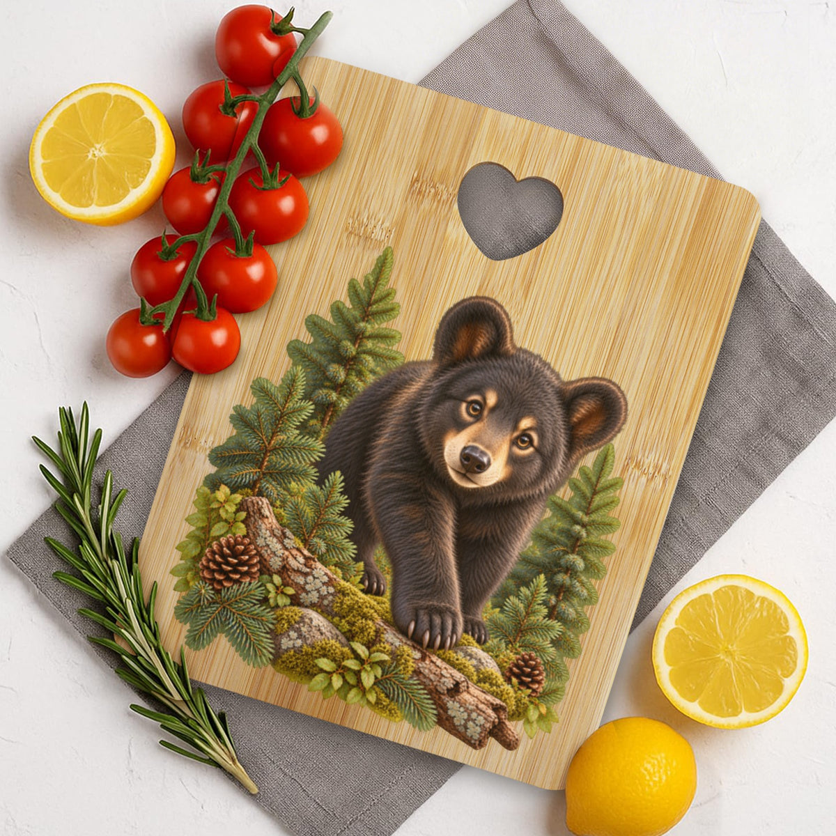 Bear Cub Heart-Shaped Cutout Cutting Board