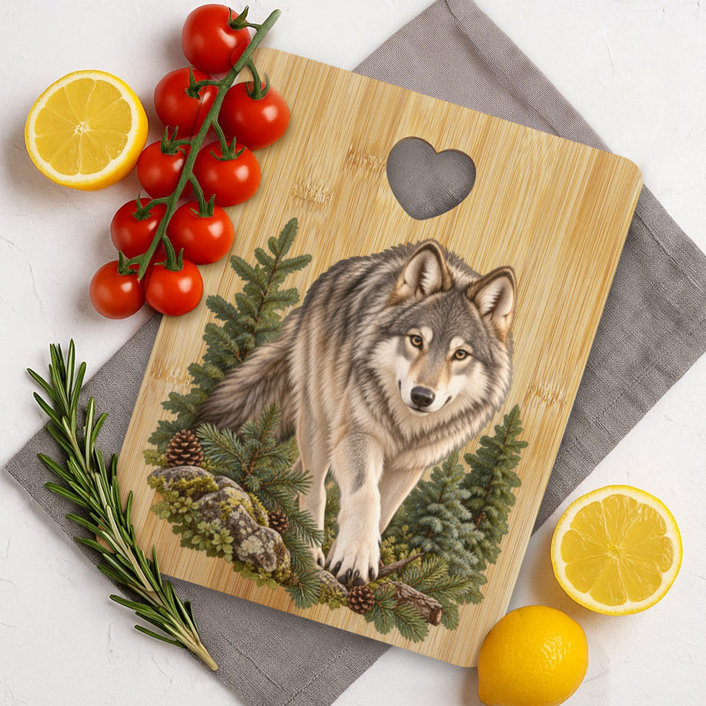 Wolf Heart-Shaped Cutout Cutting Board