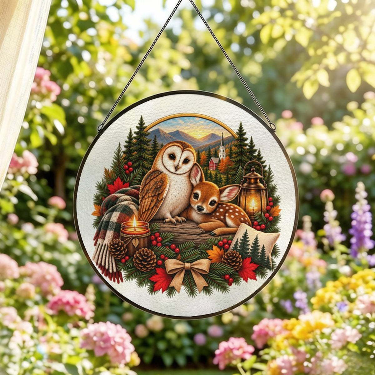 Howlet and Fawn Signature Collection Glass Suncatcher