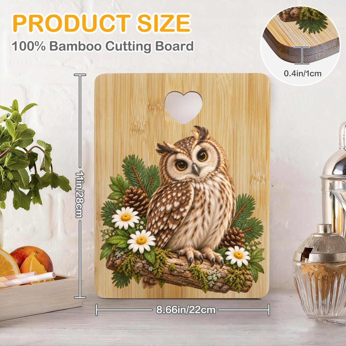 Owl Heart-Shaped Cutout Cutting Board