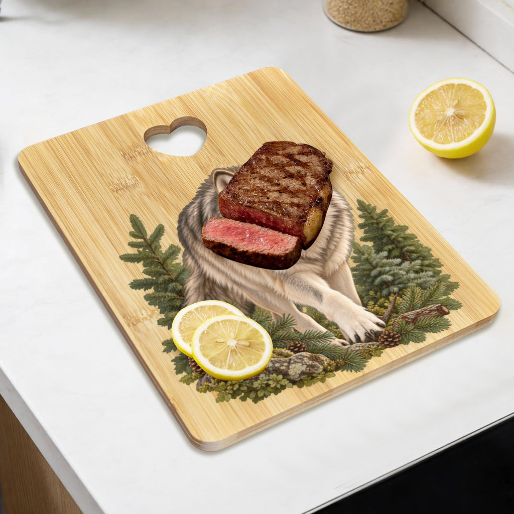 Wolf Heart-Shaped Cutout Cutting Board