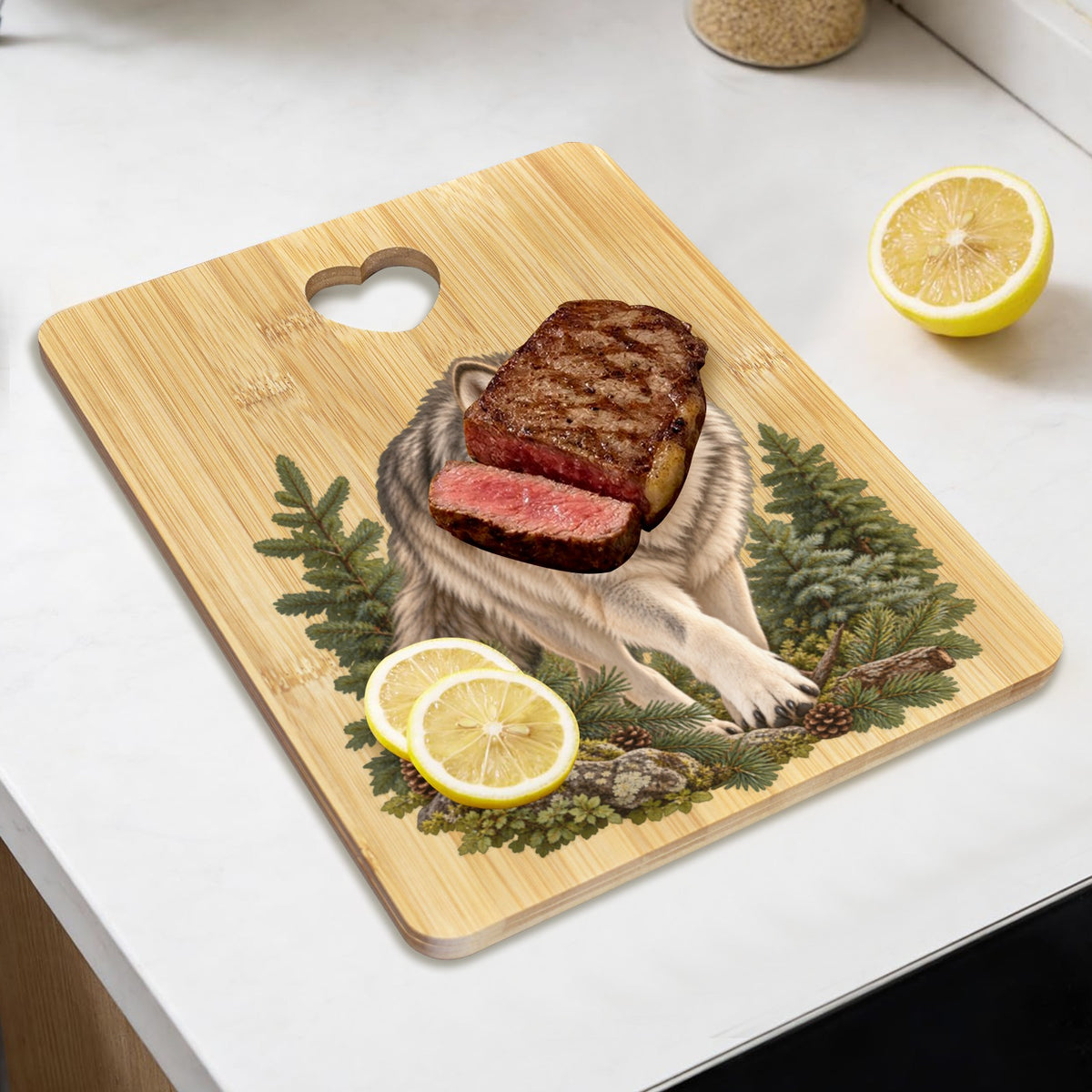 Wolf Heart-Shaped Cutout Cutting Board