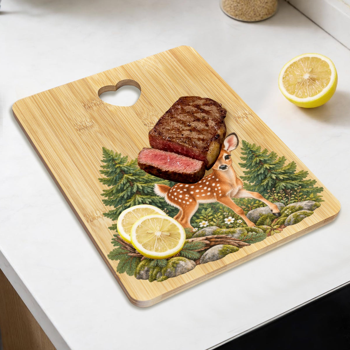 Fawn Heart-Shaped Cutout Cutting Board