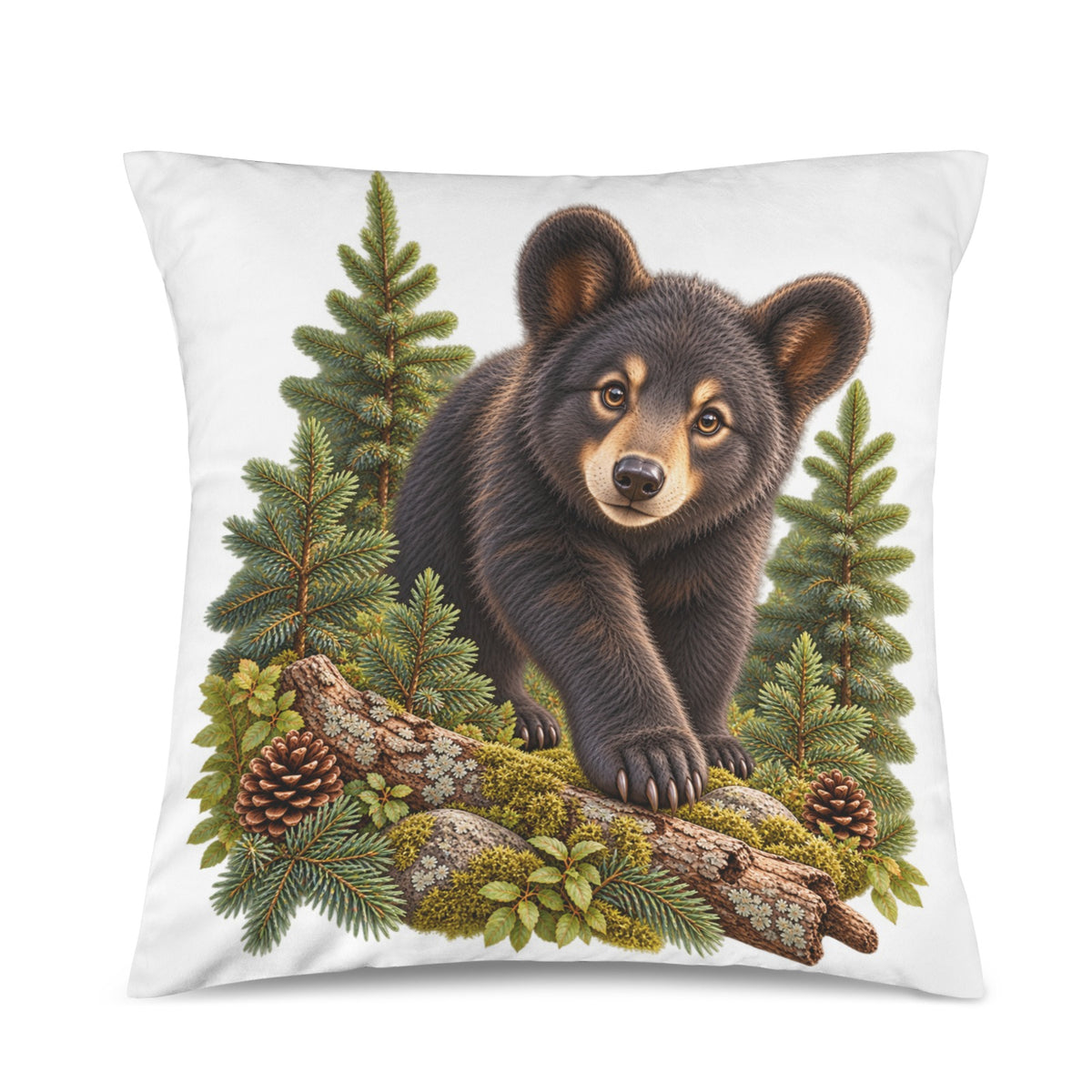 Black Bear Cub Velvet Pillow Case 18 x 18 inch (One Side)
