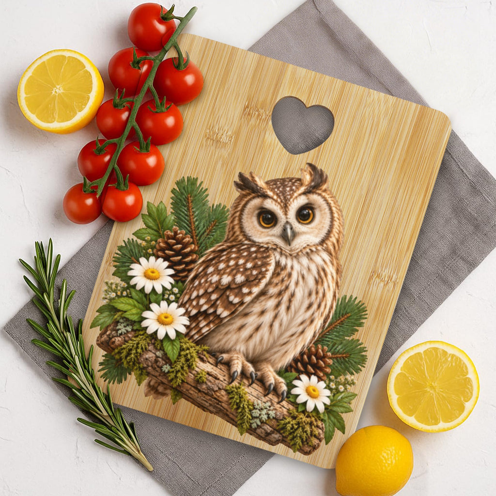 Owl Heart-Shaped Cutout Cutting Board
