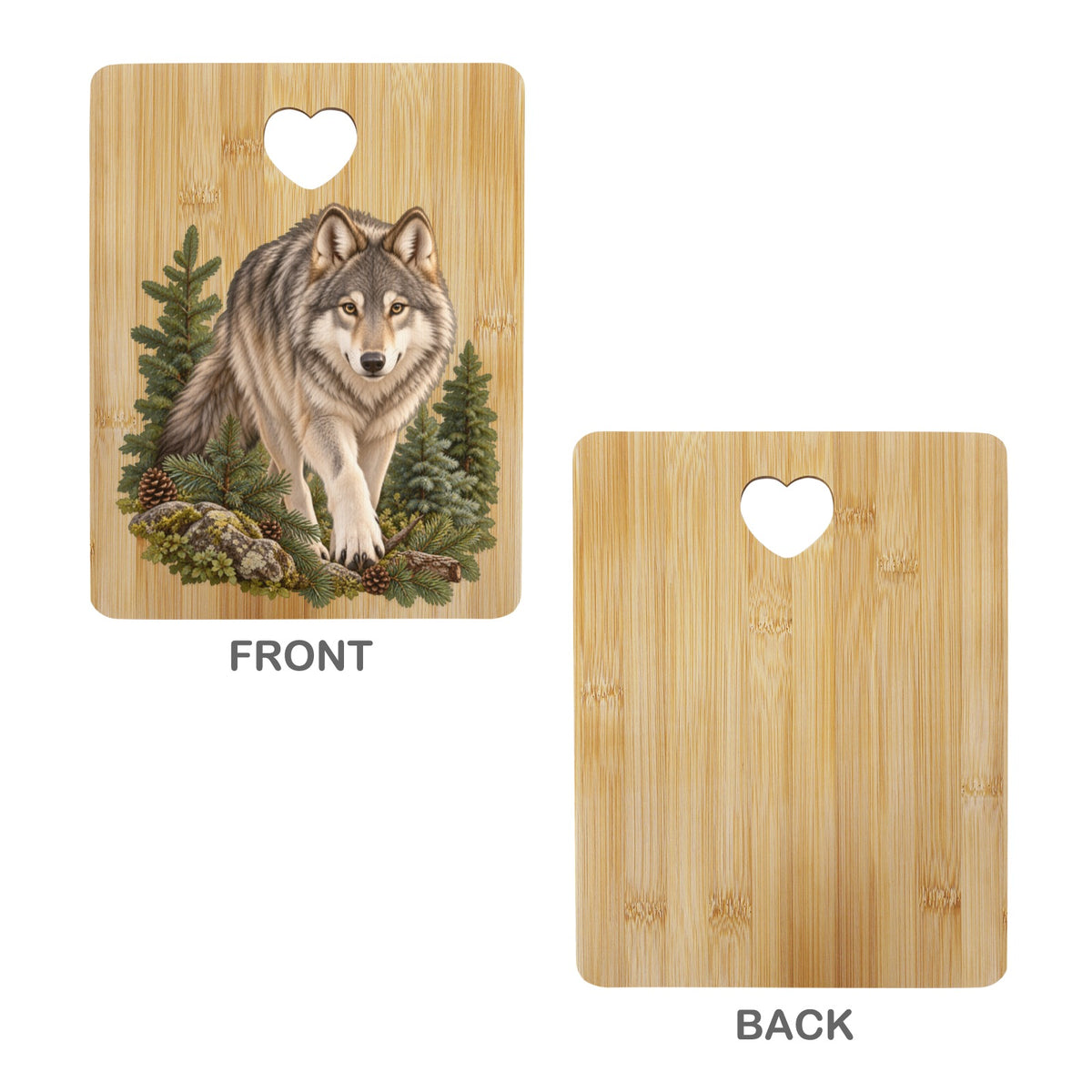 Wolf Heart-Shaped Cutout Cutting Board